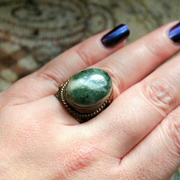 Boho Green Jasper Adj Cocktail Ring - Picture 5 of 5